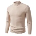 Men's beige ribbed turtleneck sweater slim fit long sleeve casual autumn winter basic top - M / Tops / Off White
