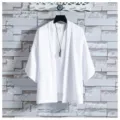 Men casual summer sun protection clothing Chinese style loose ice silk cardigan white coat. - M / Tops / White