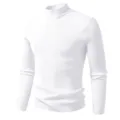 Men White Ribbed Turtleneck Sweater Slim Fit Long Sleeve Knit Pullover Thermal Top - M / Tops / White