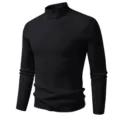 Heren zwarte geribbelde coltrui slim fit thermische trui gebreide pullover stijl - Zwart