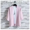 Pink ice silk summer sun protection cardigan for men, lightweight casual kimono style. - Pink