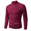 Heren bordeauxrode coltrui geribbelde gebreide truien slim fit thermische basis top - Bordeauxrood