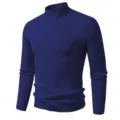 Heren Donkerblauw Kol Trui Geribbeld Gebreid Slim Fit Thermisch Winter Trui Top - Marineblauw