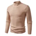 Heren slim fit geribbelde coltrui effen kleur casual lange mouwen gebreide trui herfst - Lichtkoffie