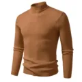 Heren bruine coltrui, slanke geribbelde gebreide thermischetrui voor herfst winter. - Karamel