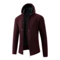 Dettaglio della felpa in maglia da uomo foderata in pile spesso con zip e cappuccio. - Taglia M / Top / Borgogna