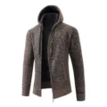 Cardigan in maglia con cappuccio foderato in pile termico da uomo marrone dettaglio - Caffè