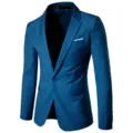 Men's solid blue single button casual suit jacket, elegant business blazer for wedding. - Aqua