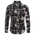 Men's casual long sleeve shirt with vintage Japanese print, stylish slim fit apparel. - M / Tops / Black