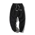 Men's casual black linen harem pants, loose fit lightweight summer trousers with drawstring. - M / Bottoms / Black