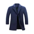 Men's blue wool blend coat slim fit single breasted mid length casual winter overcoat - M / Tops / Navy Blue