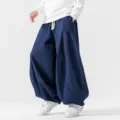 Pantalon baggy en denim homme streetwear casual jean bleu large style japonais decontracte long - M / Bas / Bleu foncé