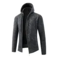 Cardigan con cappuccio da uomo in maglia felpata grigio scuro, giacca invernale. - Taglia M / Top / Grigio scuro