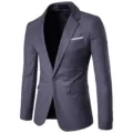 Men business casual suit jacket solid color single button blazer stylish formal outerwear for men - S / Tops / Dark Gray