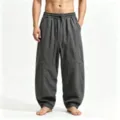 Pantalon sarouel homme lin ample décontracté couleur unie style chinois pantalon large - M / Bas / Gris