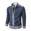 Gilet cardigan pull homme veste col montant fermeture eclair bleu gris detail vue neu - M / Hauts / Bleu