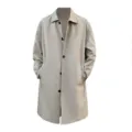 Men's casual beige single breasted mid length loose trench coat for spring autumn daily wear. - M / Tops / Off White