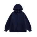 Detailed view of mens vintage zip up hoodie in dark blue, casual loose fit long sleeve athletic top. - M / Tops / Navy Blue