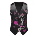Men's stylish black floral jacquard suit vest slim fit casual evening dress waistcoat top - M / Tops / Rose Red