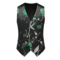 Men's fashion slim fit suit vest with green floral bird embroidery business waistcoat - M / Tops / Green