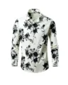 Vue de detail d'une chemise homme a manches longues imprime floral avec col classique et boutons. - M / Hauts / Blanc Cassé avec Floral Noir (Couleur 2)