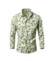 Men's casual long sleeve botanical leaf print shirt for fashionable daily wear and outdoor. - Green Brown Grey Botanical (Color 5)