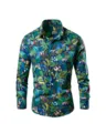 Vue détaillée de la chemise décontractée à manches longues avec imprimé jungle et col. - M / Hauts / Imprimé Forêt Tropicale Bleue (Couleur 3)
