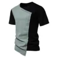 Détail de t-shirt pour homme à manches courtes colorblock asymétrique avec ourlet unique. - M / Hauts / Noir et Vert