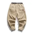 Pantalon décontracté en molleton sherpa épais pour homme hiver chaud brodé streetwear - M / Bas / Blanc Cassé