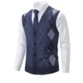 Men's V-Neck Argyle Knit Cardigan Vest Casual Business Sleeveless Sweater Pullover. - M / Tops / Blue Gray