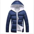Giacca imbottita con cappuccio colorblock slim casual invernale da uomo vista frontale - Blu Notte/Bianco