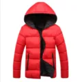 Giacca invernale casual da uomo imbottita con cappuccio bicolore e tasche con zip. - Taglia M / Top / Rosso/Nero