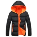 Giubbotto Piumino con Cappuccio Nero Arancione Uomo Cappotto Invernale Caldo Casual Mod - Taglia M / Top / Nero/Arancio