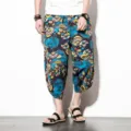 Men's ethnic style printed cropped pants summer casual linen harem trousers for daily wear. - M / Bottoms / Color 1 (Multicolor Fan Print)