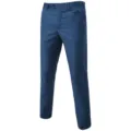 Blue slim fit men suit trousers detail view, casual business trouser pocket display - Aquamarine