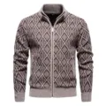 Heren gebreid vest met ritssluiting ruitjespatroon opstaande kraag casual bovenkleding - M / Tops / Broken Wit