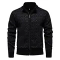 Heren gebreid vest met ritssluiting, opstaande kraag en klassiek ruitpatroon voor herfst en winter. - M / Tops / Zwart