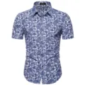 Uomo estate manica corta stampa floreale camicia casual blu bianco vintage top moda - Taglia M / Top / Blu Bianco Floreale (DC04)