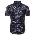 Herren Kurzarm Freizeithemd mit Goldkette Barock Print, stilvolles sommerliches Button-Down Oberteil. - Goldkette Barock (DC05)