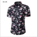 Herren Freizeit Kurzarm Blumen Hemd mit schwarzem Hintergrund für sommerliche Alltag Mode. - Schwarz Blumig (DC09)