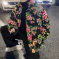 Piumino stile cinese con stampa floreale del Nordest invernale caldo spesso per coppie - Taglia M / Top / Nero