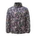 Men's winter floral puffer jacket, thick warm casual outerwear with stand collar. - M / Tops / Gray