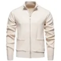 Men's stand collar full zip knitted cardigan sweater casual business outwear winter - M / Tops / Off White