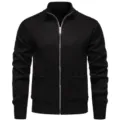 Men's Black Stand Collar Zip-Up Knit Cardigan Sweater Casual Long Sleeve Outwear - M / Tops / Black