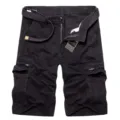 Men's casual black cargo shorts, multi-pocket cotton tactical 5-point shorts for summer wear. - 29 / Black