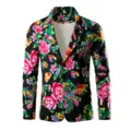Men's vintage floral print blazer fashion casual single button suit jacket for spring autumn - M / Black