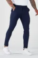 Men's slim fit casual trousers, elastic stretch fabric, deep blue straight long pants style. - Navy Blue