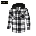 Camicia di flanella a quadri nera e bianca da uomo con cappuccio giacca a maniche lunghe - Taglia S / Top / Quadri bianchi e neri