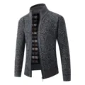 Men's thermal fleece lined cardigan sweater, stand collar knit jacket for autumn winter. - M / Tops / Dark Gray