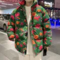 Giacca invernale imbottita floreale stile cinese, cappotto caldo rétro per uomo e donna. - Taglia M / Top / Verde